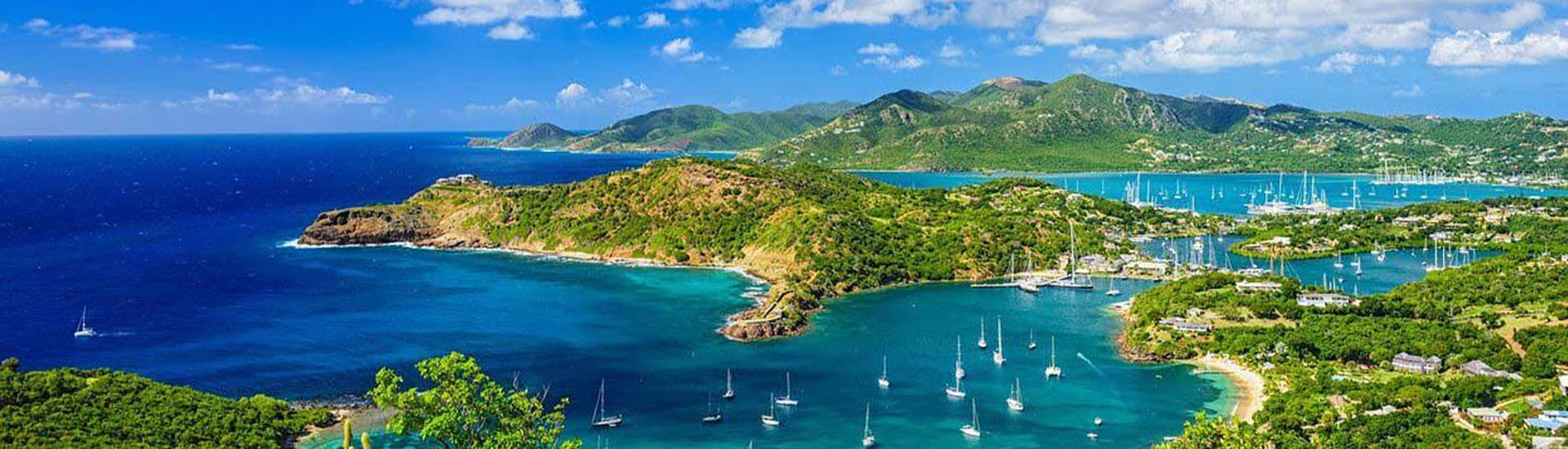 Beautiful panoramic view of sea, harbor, and mountains in Antigua and Barbuda